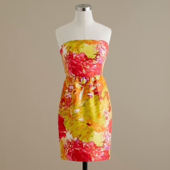 J Crew 100% Silk Strapless Floral Dress 0 - Picture 1 of 6